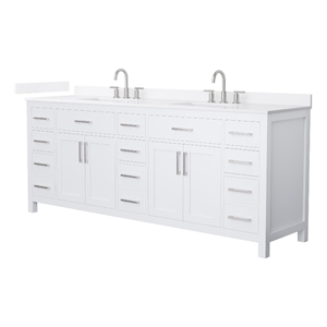 Beckett 84&quot White Double Vanity & White Quartz Top (3-Hole) & Nickel Trim