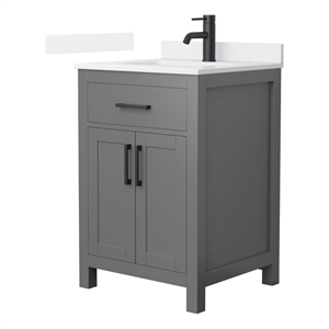 Beckett 24&quot Dark Gray Single Vanity & White Quartz Top (1-Hole) & Black Trim