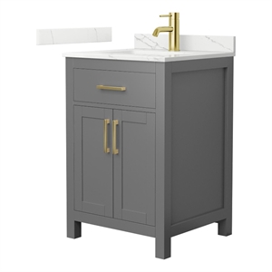 Beckett 24&quot Dark Gray Single Vanity & Giotto Quartz Top (1-Hole) & Gold Trim