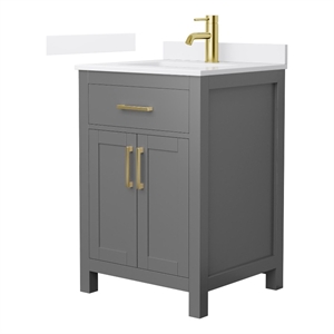 Beckett 24&quot Dark Gray Single Vanity & White Quartz Top (1-Hole) & Gold Trim
