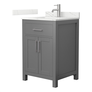 Beckett 24&quot Dark Gray Single Vanity & Giotto Quartz Top (1-Hole) & Nickel Trim