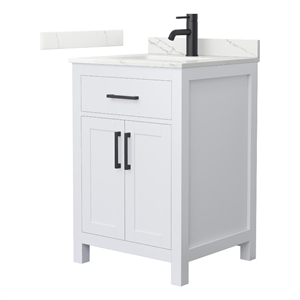 Beckett 24&quot White Single Vanity & Giotto Quartz Top (1-Hole) & Black Trim
