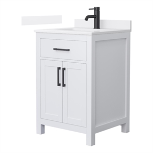 Beckett 24&quot White Single Vanity & White Quartz Top (1-Hole) & Black Trim