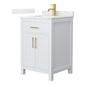 Beckett 24&quot White Single Vanity & Giotto Quartz Top (1-Hole) & Gold Trim
