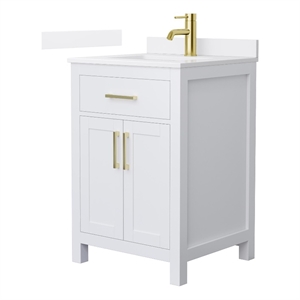 Beckett 24&quot White Single Vanity & White Quartz Top (1-Hole) & Gold Trim