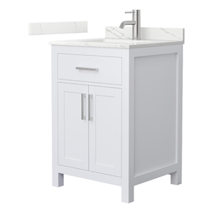 Beckett 24&quot White Single Vanity & Giotto Quartz Top (1-Hole) & Nickel Trim