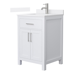 Beckett 24&quot White Single Vanity & White Quartz Top (1-Hole) & Nickel Trim