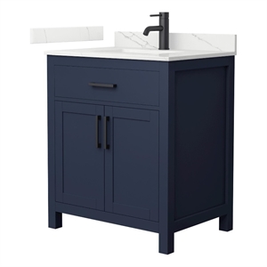 Beckett 30&quot Dark Blue Single Vanity & Giotto Quartz Top (1-Hole) & Black Trim