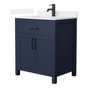 Beckett 30&quot Dark Blue Single Vanity & White Quartz Top (1-Hole) & Black Trim