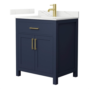 Beckett 30&quot Dark Blue Single Vanity & Giotto Quartz Top (1-Hole) & Gold Trim