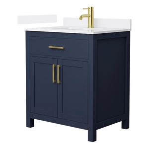 Beckett 30&quot Dark Blue Single Vanity & White Quartz Top (1-Hole) & Gold Trim