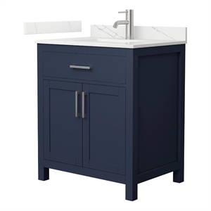 Beckett 30&quot Dark Blue Single Vanity & Giotto Quartz Top (1-Hole) & Nickel Trim