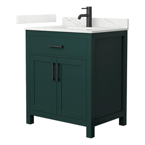 Beckett 30&quot Green Single Vanity & Giotto Quartz Top (1-Hole) & Black Trim