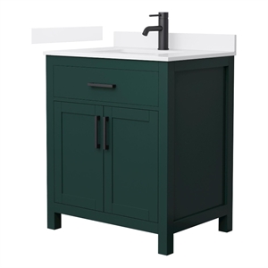 Beckett 30&quot Green Single Vanity & White Quartz Top (1-Hole) & Black Trim