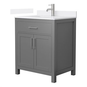 Beckett 30&quot Dark Gray Single Vanity & White Quartz Top (1-Hole) & Nickel Trim