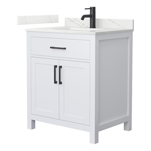 Beckett 30&quot White Single Vanity & Giotto Quartz Top (1-Hole) & Black Trim