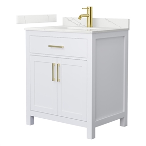 Beckett 30&quot White Single Vanity & Giotto Quartz Top (1-Hole) & Gold Trim
