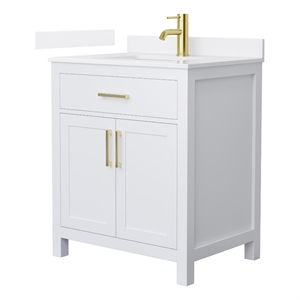 Beckett 30&quot White Single Vanity & White Quartz Top (1-Hole) & Gold Trim