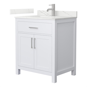 Beckett 30&quot White Single Vanity & Giotto Quartz Top (1-Hole) & Nickel Trim