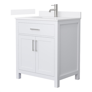 Beckett 30&quot White Single Vanity & White Quartz Top (1-Hole) & Nickel Trim