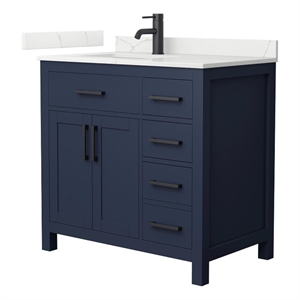 Beckett 36&quot Dark Blue Single Vanity & Giotto Quartz Top (1-Hole) & Black Trim