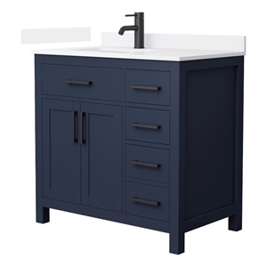 Beckett 36&quot Dark Blue Single Vanity & White Quartz Top (1-Hole) & Black Trim