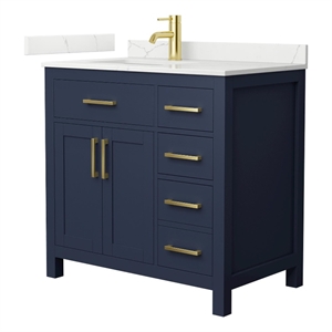 Beckett 36&quot Dark Blue Single Vanity & Giotto Quartz Top (1-Hole) & Gold Trim