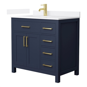 Beckett 36&quot Dark Blue Single Vanity & White Quartz Top (1-Hole) & Gold Trim