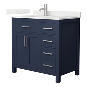 Beckett 36&quot Dark Blue Single Vanity & Giotto Quartz Top (1-Hole) & Nickel Trim