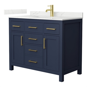 Beckett 42&quot Dark Blue Single Vanity & Giotto Quartz Top (1-Hole) & Gold Trim