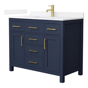 Beckett 42&quot Dark Blue Single Vanity & White Quartz Top (1-Hole) & Gold Trim