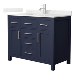 Beckett 42&quot Dark Blue Single Vanity & Giotto Quartz Top (1-Hole) & Nickel Trim