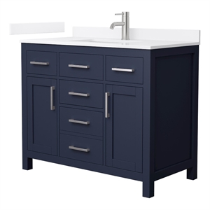 Beckett 42&quot Dark Blue Single Vanity & White Quartz Top (1-Hole) & Nickel Trim