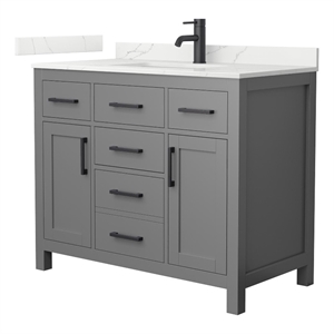 Beckett 42&quot Dark Gray Single Vanity & Giotto Quartz Top (1-Hole) & Black Trim