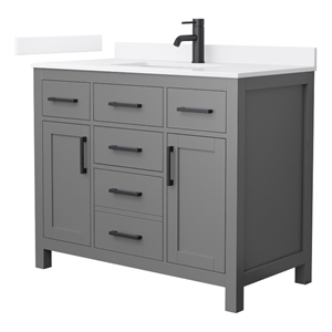 Beckett 42&quot Dark Gray Single Vanity & White Quartz Top (1-Hole) & Black Trim
