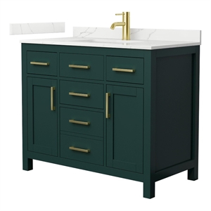 Beckett 42&quot Green Single Vanity & Giotto Quartz Top (1-Hole) & Gold Trim
