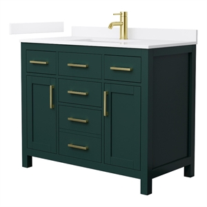 Beckett 42&quot Green Single Vanity & White Quartz Top (1-Hole) & Gold Trim