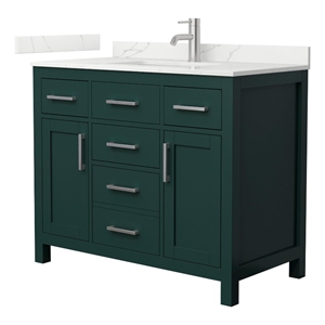 Beckett 42&quot Green Single Vanity & Giotto Quartz Top (1-Hole) & Nickel Trim