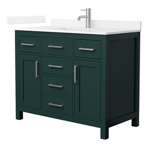 Beckett 42&quot Green Single Vanity & White Quartz Top (1-Hole) & Nickel Trim