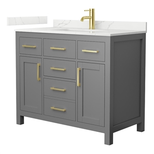 Beckett 42&quot Dark Gray Single Vanity & Giotto Quartz Top (1-Hole) & Gold Trim