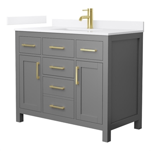 Beckett 42&quot Dark Gray Single Vanity & White Quartz Top (1-Hole) & Gold Trim