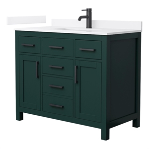 Beckett 42&quot Green Single Vanity & White Quartz Top (1-Hole) & Black Trim