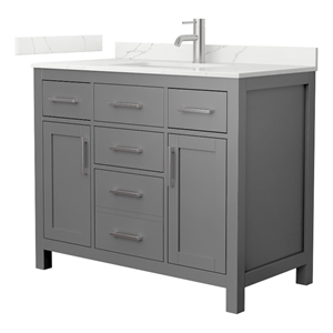 Beckett 42&quot Dark Gray Single Vanity & Giotto Quartz Top (1-Hole) & Nickel Trim