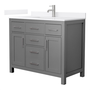 Beckett 42&quot Dark Gray Single Vanity & White Quartz Top (1-Hole) & Nickel Trim