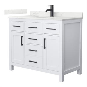 Beckett 42&quot White Single Vanity & Giotto Quartz Top (1-Hole) & Black Trim