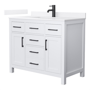 Beckett 42&quot White Single Vanity & White Quartz Top (1-Hole) & Black Trim