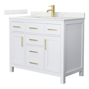 Beckett 42&quot White Single Vanity & Giotto Quartz Top (1-Hole) & Gold Trim