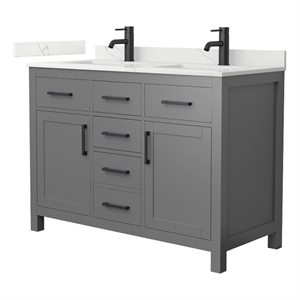 Beckett 48&quot Dark Gray Double Vanity & Giotto Quartz Top (1-Hole) & Black Trim