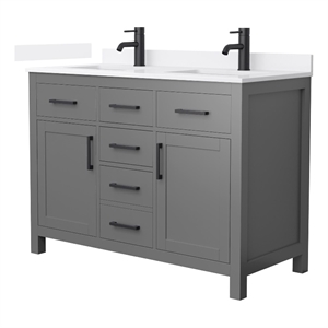 Beckett 48&quot Dark Gray Double Vanity & White Quartz Top (1-Hole) & Black Trim