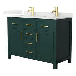 Beckett 48&quot Green Double Vanity & Giotto Quartz Top (1-Hole) & Gold Trim